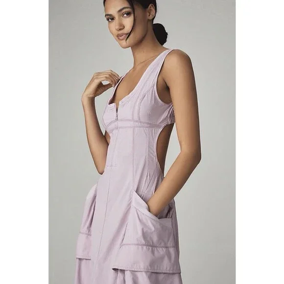 Anthropologie Daily Practice Lilac Midi Dress Fastpack Bubble Hem Size XXS  NWT